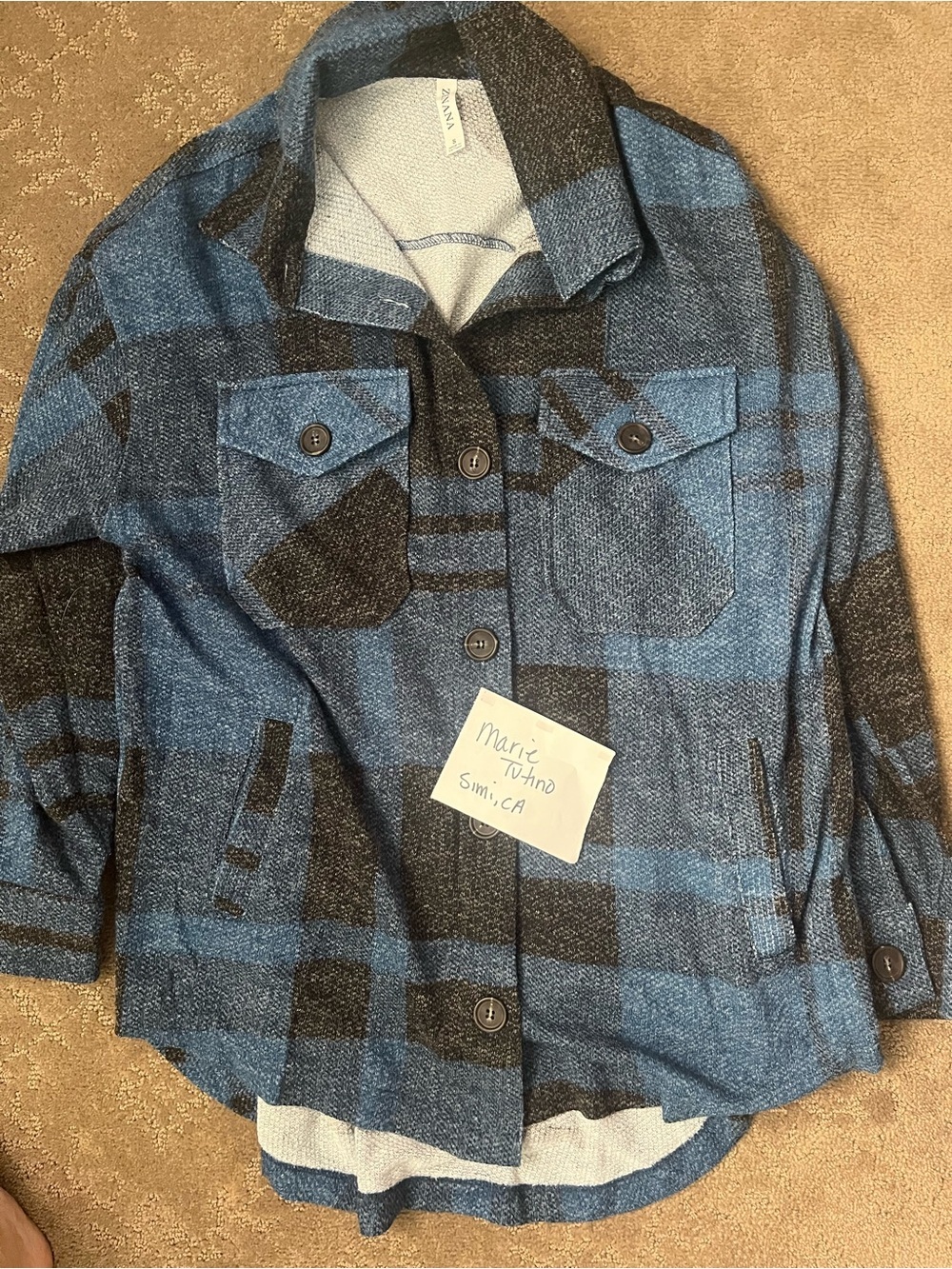 Zenana Outfitters Blue and Black Super Soft Light Weight Plaid Top/Cardigan